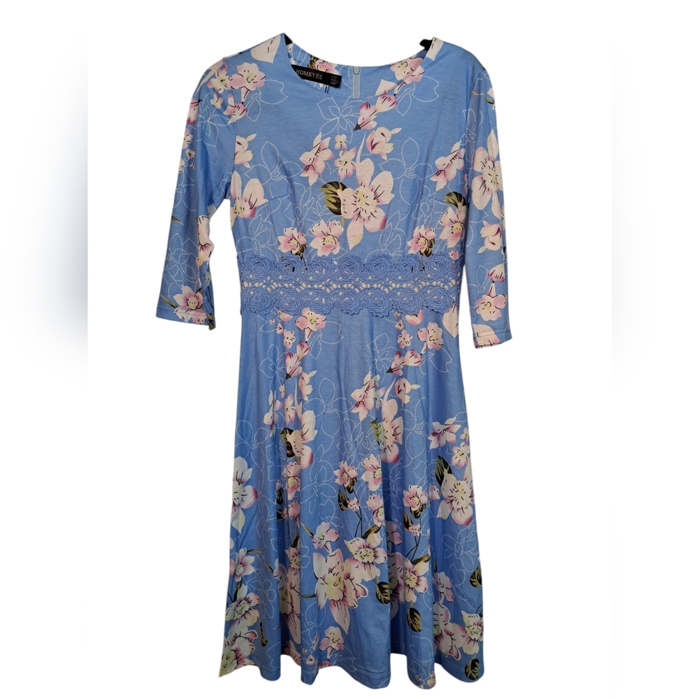 NWT HOMEYEE Women's 3/4 Sleeve Floral Casual Midi Dress 8